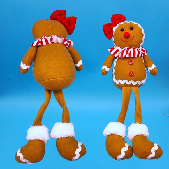 Gingerbread Girl Gingerbread Boy Shelf Sitters Christmas Decor Chef Hat Bow Set - Picture 3 of 8